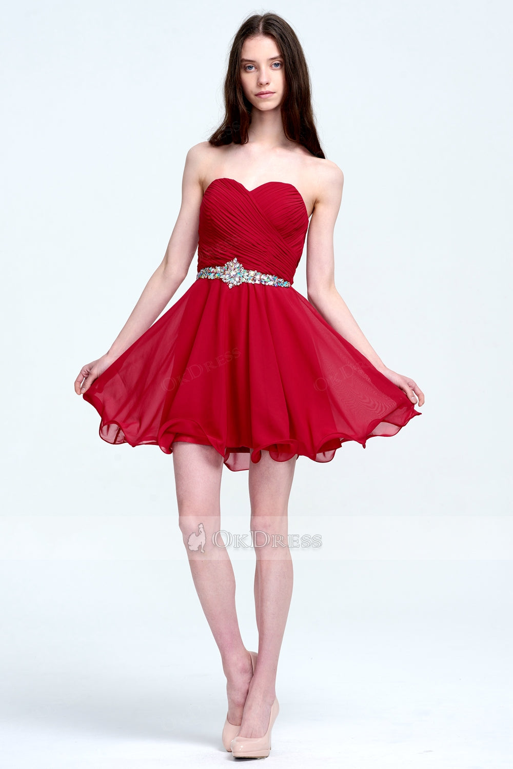 Discount Sweetheart Chiffon Short Burgundy Prom Dresses 2018