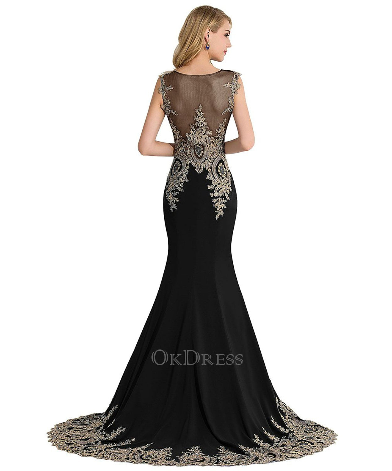 2018 Sheath/Column Scoop Sleeveless Embroidery Court Train Taffeta Evening Dresses