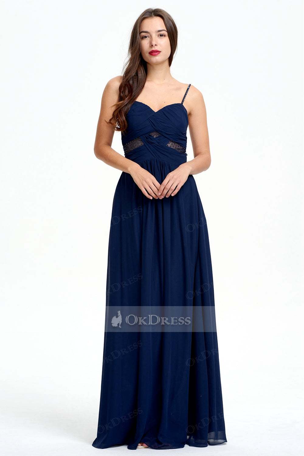 Discount Spaghetti Straps Navy A-line Prom Dress