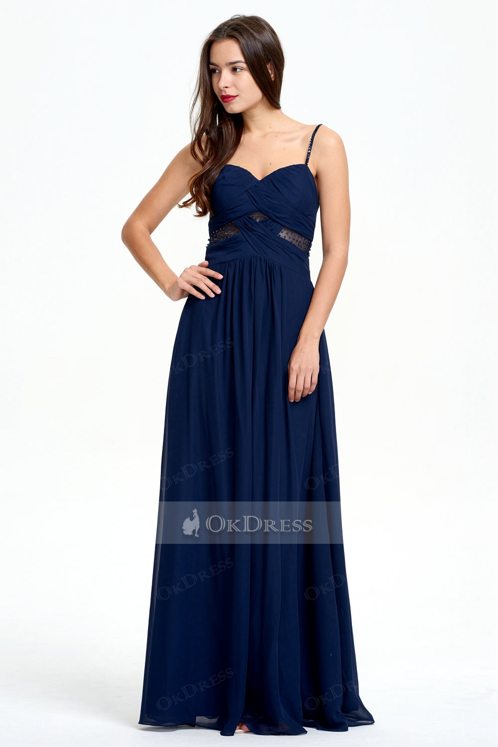 Discount Spaghetti Straps Navy A-line Prom Dress