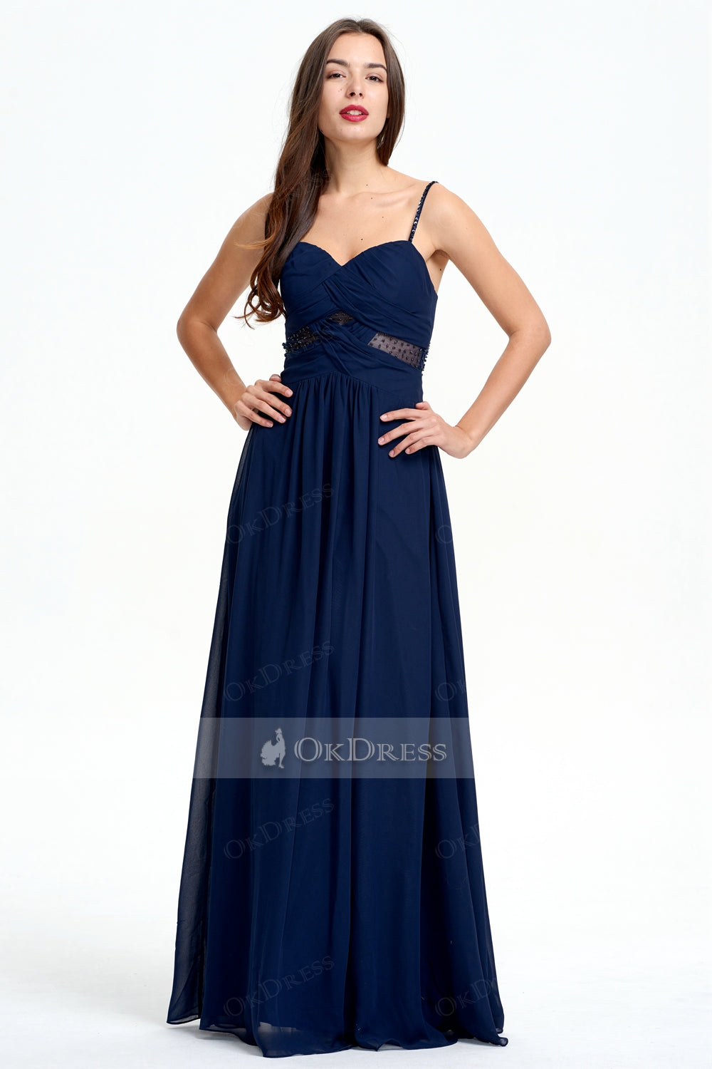 Discount Spaghetti Straps Navy A-line Prom Dress