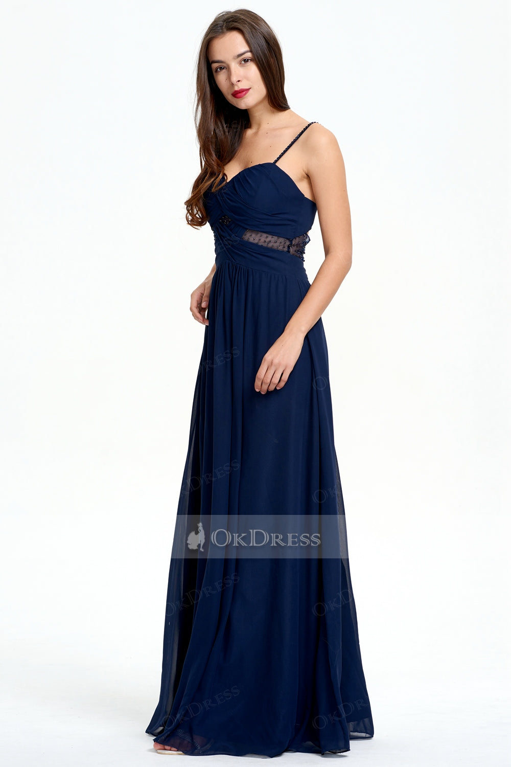 Discount Spaghetti Straps Navy A-line Prom Dress