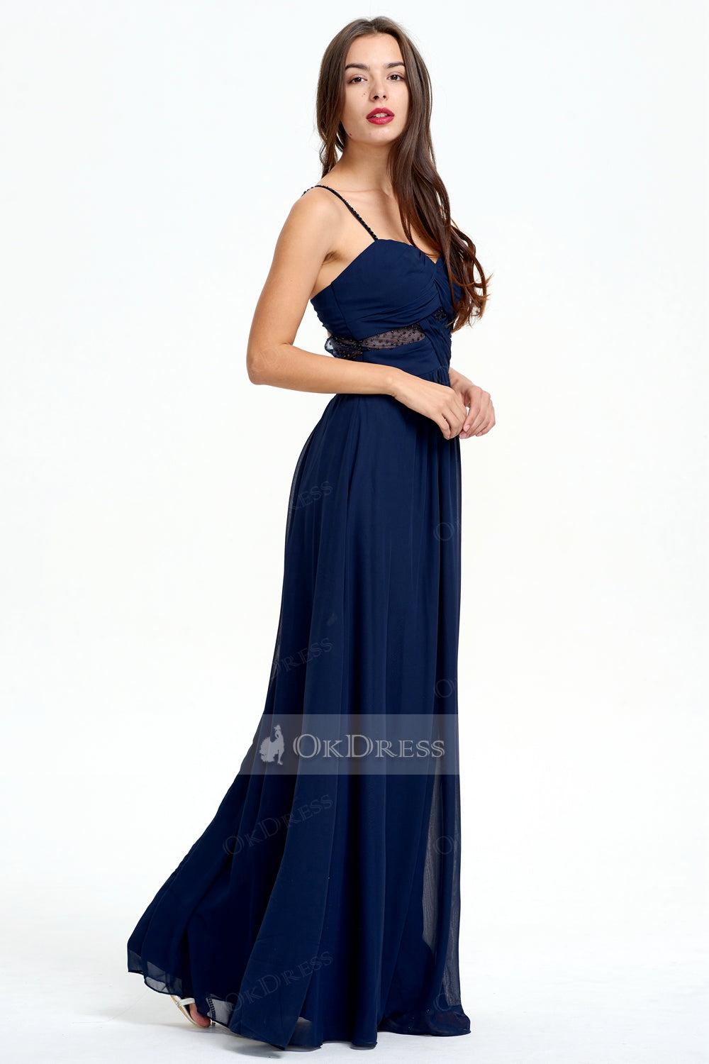 Discount Spaghetti Straps Navy A-line Prom Dress