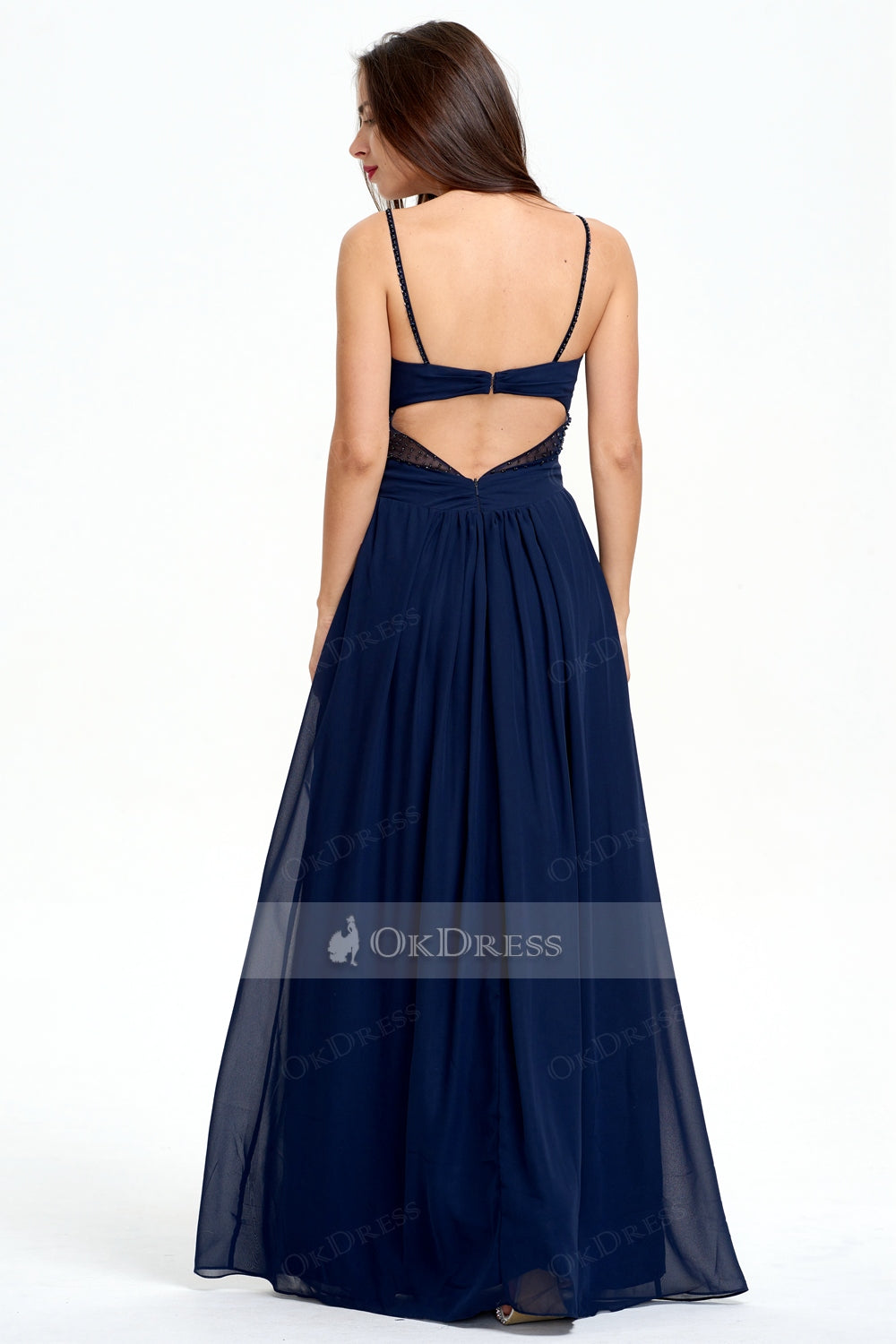 Discount Spaghetti Straps Navy A-line Prom Dress