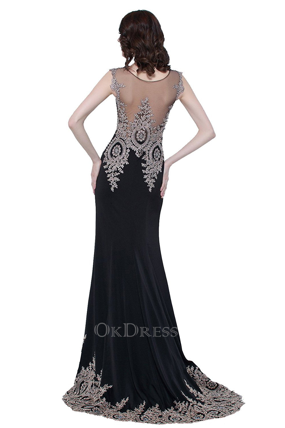 2018 Sheath/Column Scoop Sleeveless Embroidery Court Train Taffeta Evening Dresses