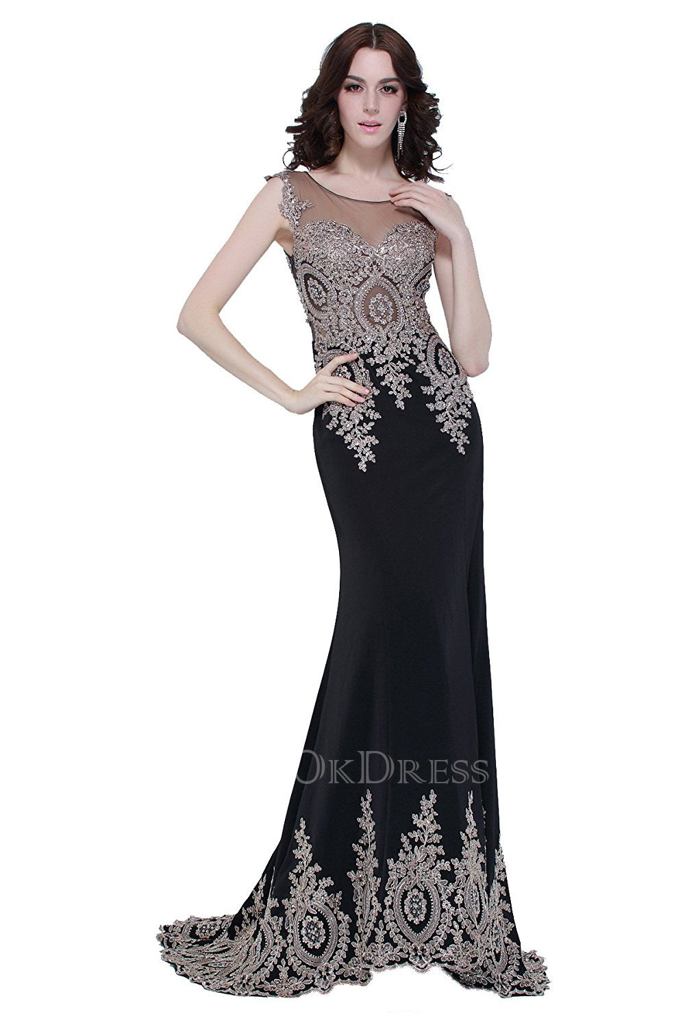 2018 Sheath/Column Scoop Sleeveless Embroidery Court Train Taffeta Evening Dresses