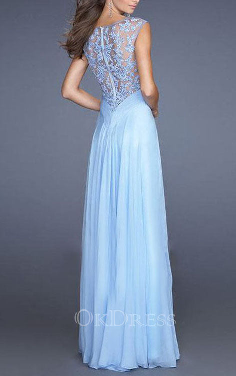 Embellished Tulle Bodice Chiffon Applique Prom Dresses