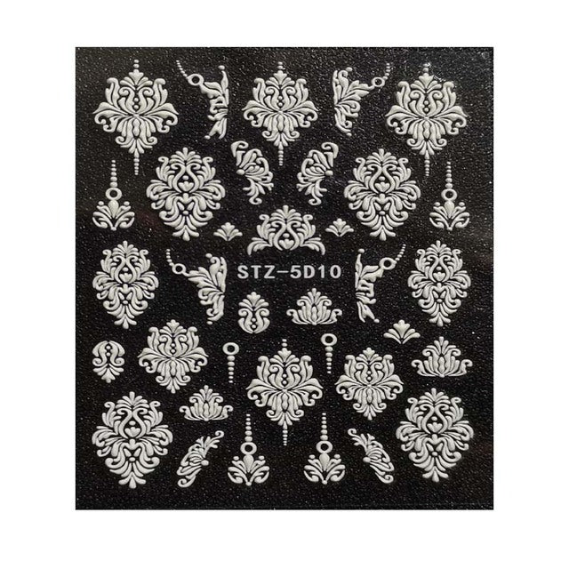 1pcs Winter Knit Sweater Cloth Pattern 5D Nails Decal Engraved Embossed Nail Art Adhesive White Flower Lace Wedding Nail Art