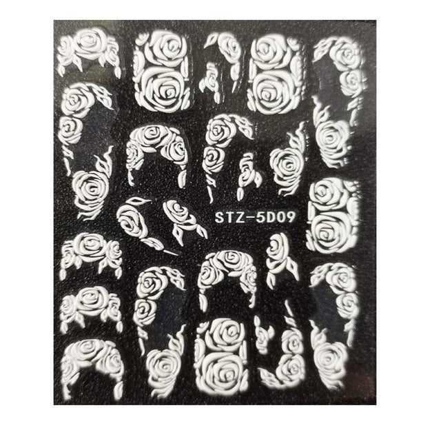 1pcs Winter Knit Sweater Cloth Pattern 5D Nails Decal Engraved Embossed Nail Art Adhesive White Flower Lace Wedding Nail Art