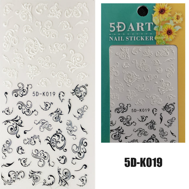 1pcs Winter Knit Sweater Cloth Pattern 5D Nails Decal Engraved Embossed Nail Art Adhesive White Flower Lace Wedding Nail Art