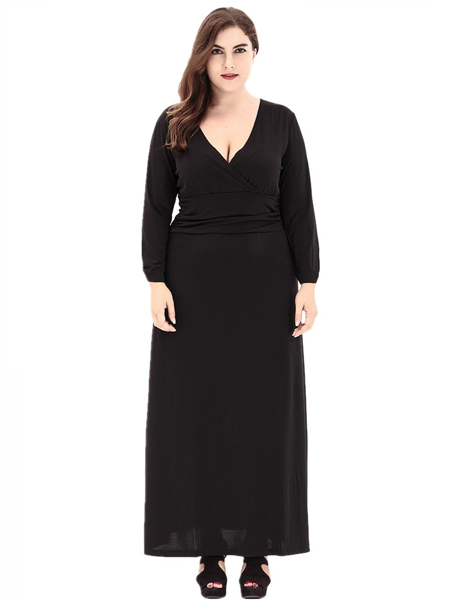 Long Sleeve Plus Size V-Neck Mother of The Bride Dress