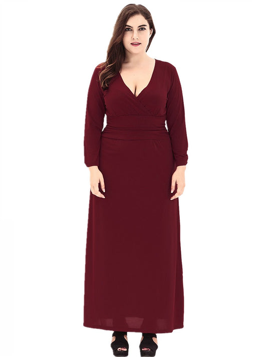 Long Sleeve Plus Size V-Neck Mother of The Bride Dress