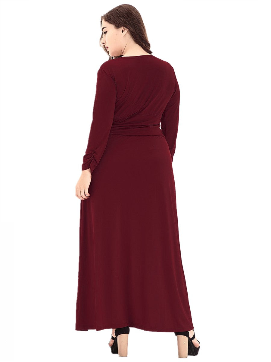 Long Sleeve Plus Size V-Neck Mother of The Bride Dress