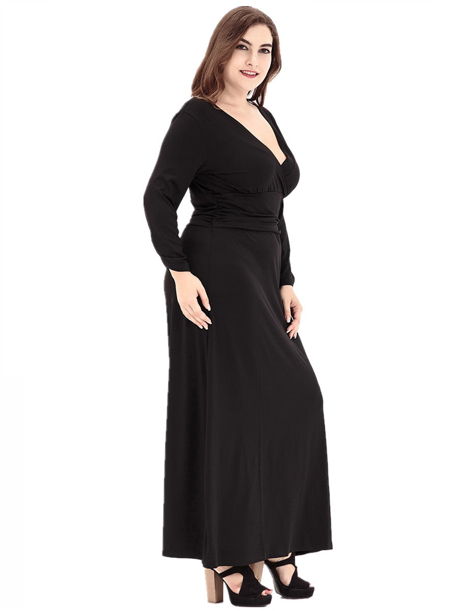 Long Sleeve Plus Size V-Neck Mother of The Bride Dress