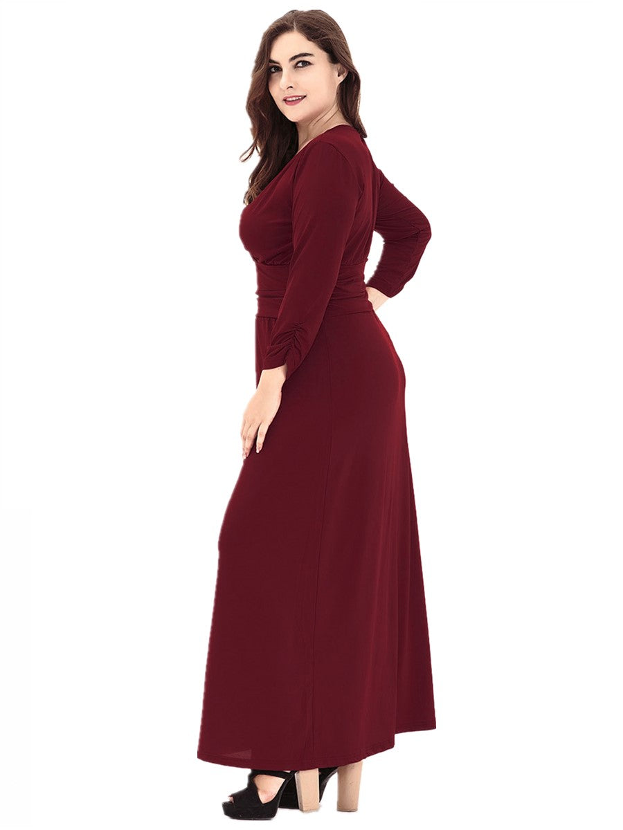 Long Sleeve Plus Size V-Neck Mother of The Bride Dress