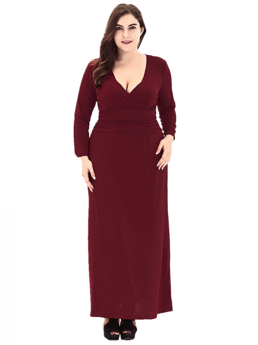 Long Sleeve Plus Size V-Neck Mother of The Bride Dress