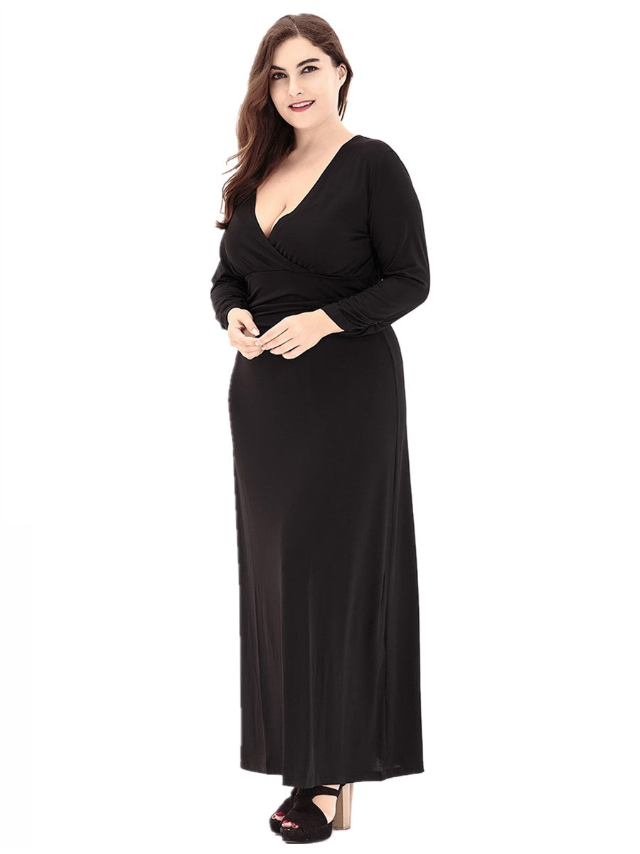 Long Sleeve Plus Size V-Neck Mother of The Bride Dress